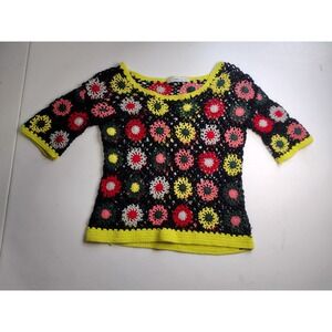 Zara Knit Crochet Floral Granny Square‎ Top Multicolor Festival Boho Chic Small